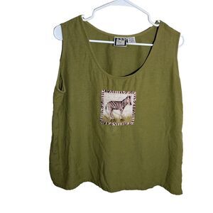 Take Two Clothing Co Vintage Tank Top Women's Large Green Zebra Sleeveless